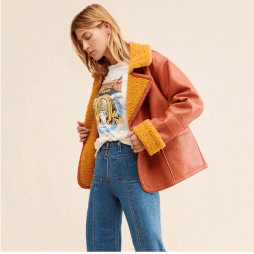 Free People Kaja bonded Vegan Leather peacoat in Burnt Orange